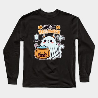 Kawaii ghost cat halloween day Long Sleeve T-Shirt